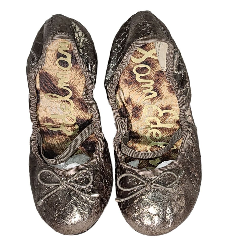 Sam Edelman Fiona Ballet Flat Kids Sz 12 Bronze Snake Bow Trim Shoe NWOB    SB4